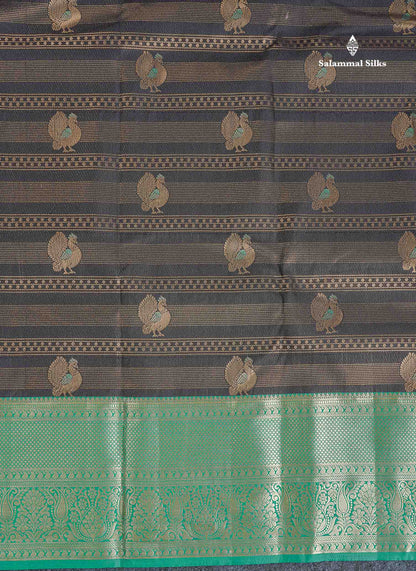 Bridal Semi Silk Saree - Black Colour Body With Contrast Saffire Green Evening Morning Border