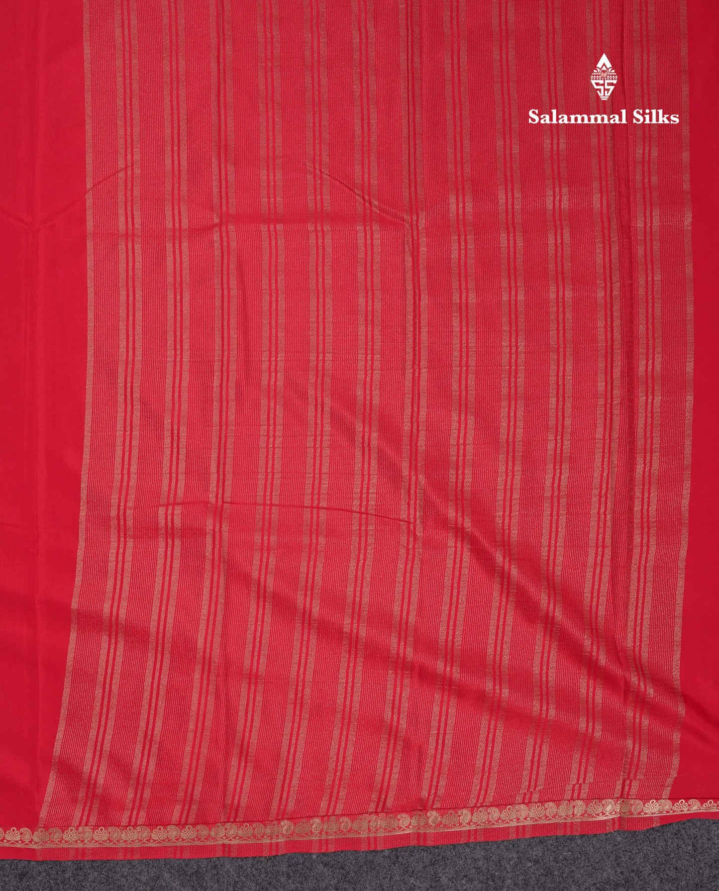 Beautiful Chilly Red Plain Semi Mysore Silk Saree With Small Traditional Zari Border