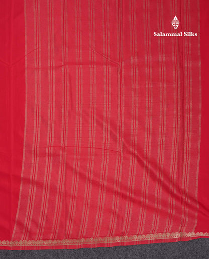 Beautiful Chilly Red Plain Semi Mysore Silk Saree With Small Traditional Zari Border