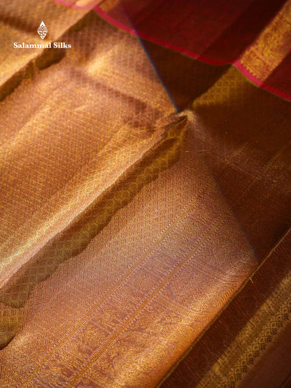 Beautiful Sapphire Blue Tissue Bridal Pure Kanjivaram Silk Saree With Contrast Peach Traditional Border