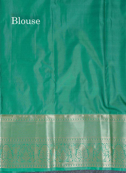 Bridal Semi Silk Saree - Black Colour Body With Contrast Saffire Green Evening Morning Border