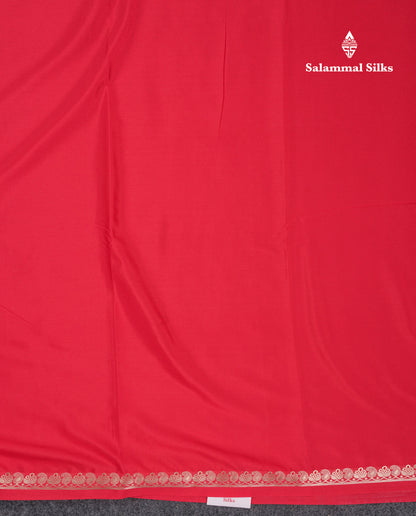 Beautiful Chilly Red Plain Semi Mysore Silk Saree With Small Traditional Zari Border