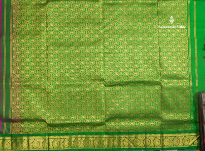 Beautiful Purple 9Yards Pure Silk Saree With (3.7inch) Green Border