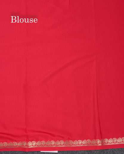 Beautiful Chilly Red Plain Semi Mysore Silk Saree With Small Traditional Zari Border