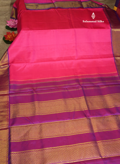 Korvai Beautiful Pink 10 Yards Pure Silk Saree With (5.3 inch) Violet Border