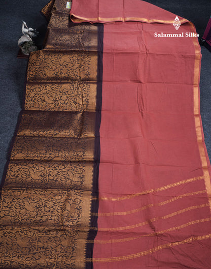 Beautiful Rust Orange Plain Pure Sungudi Cotton Saree With Contrast Brown Long Border