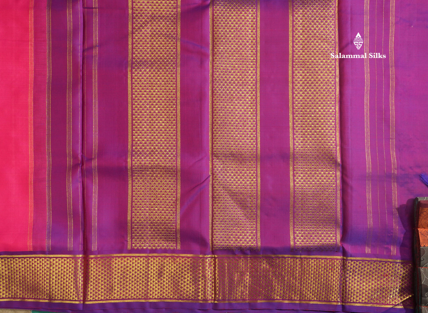 Korvai Beautiful Pink 10 Yards Pure Silk Saree With (5.3 inch) Violet Border