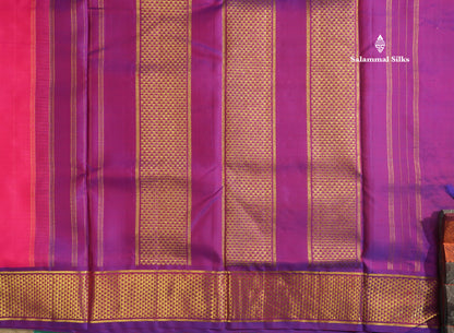 Korvai Beautiful Pink 10 Yards Pure Silk Saree With (5.3 inch) Violet Border