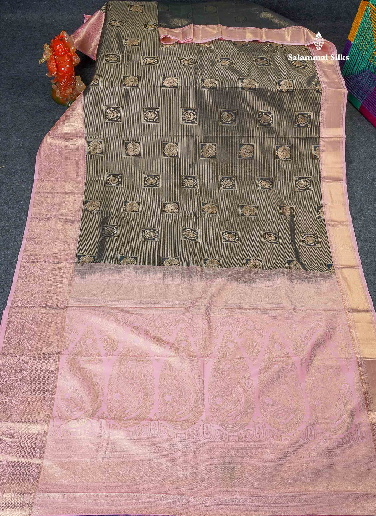 Bridal Semi Silk Saree - Black Colour Body With Contrast Baby Pink Evening Morning Border 