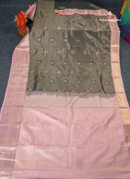 Bridal Semi Silk Saree - Black Colour Body With Contrast Baby Pink Evening Morning Border 