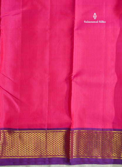 Korvai Beautiful Pink 10 Yards Pure Silk Saree With (5.3 inch) Violet Border