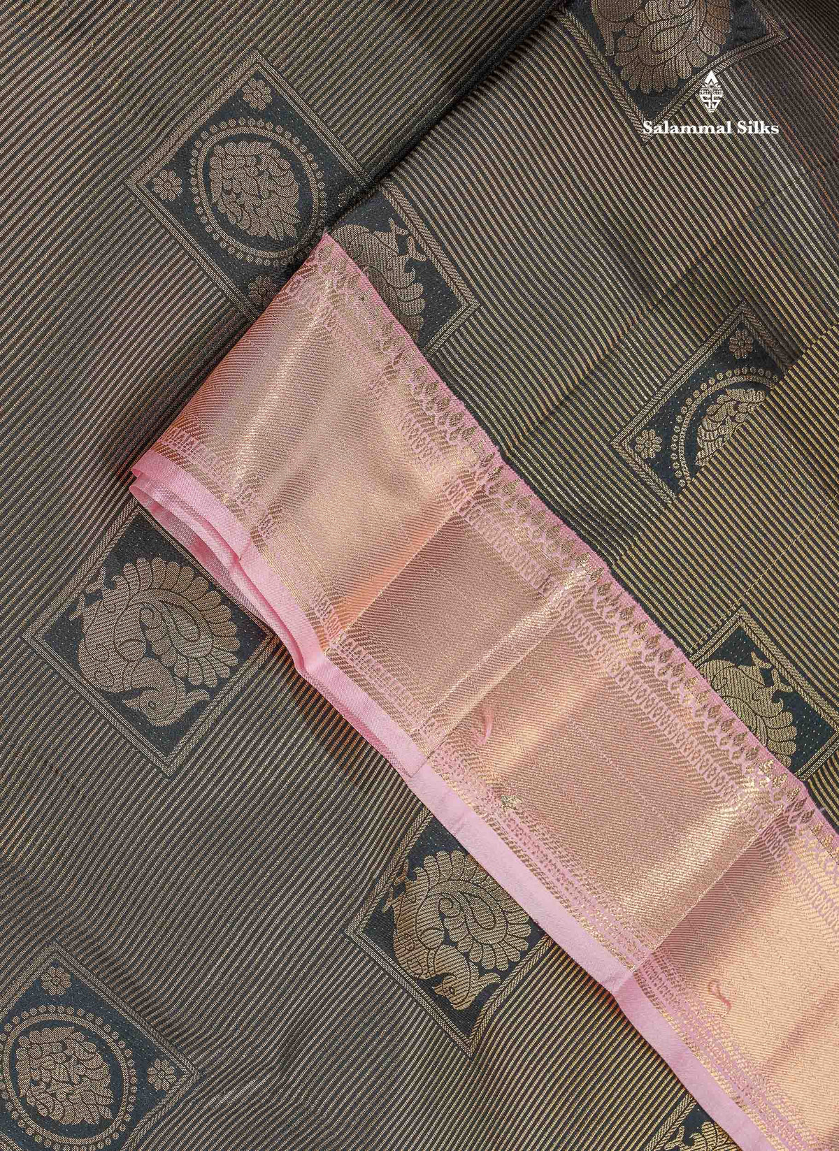Bridal Semi Silk Saree - Black Colour Body With Contrast Baby Pink Evening Morning Border