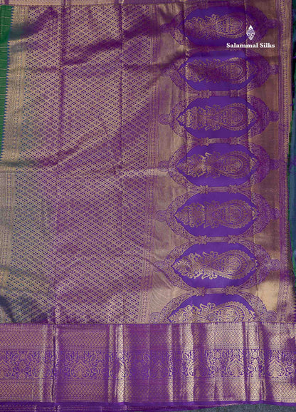 Bridal Semi Silk Saree - Bottle Green Colour Body With Contrast Purple Evening Morning Border
