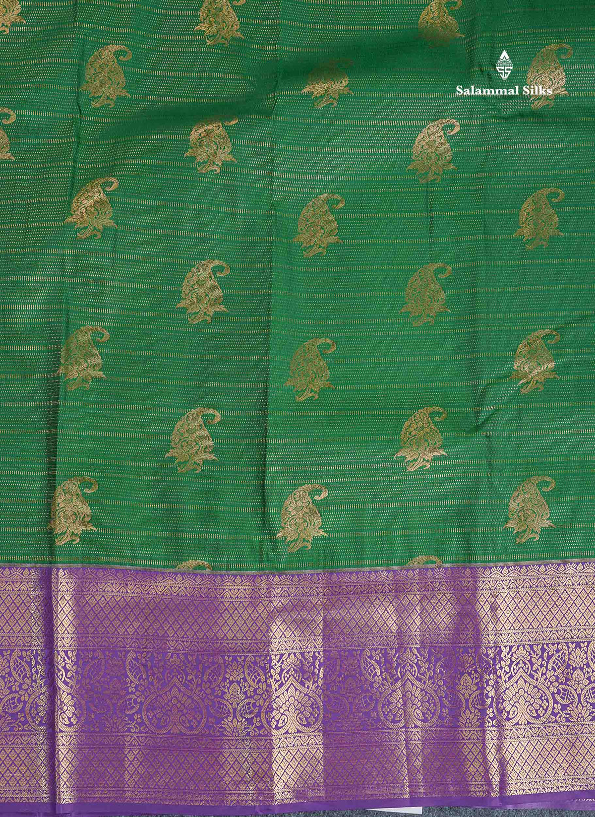 Bridal Semi Silk Saree - Bottle Green Colour Body With Contrast Purple Evening Morning Border