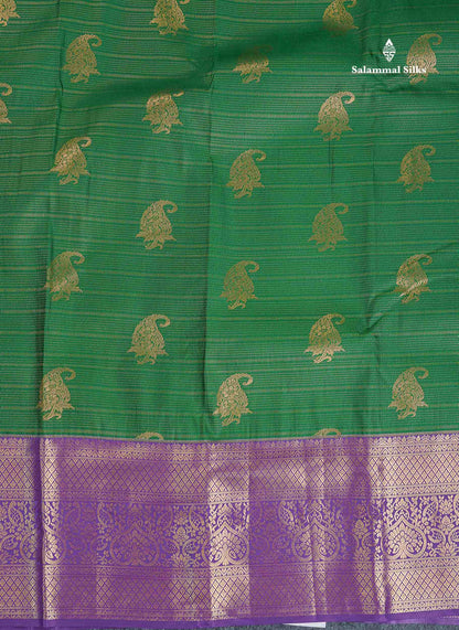 Bridal Semi Silk Saree - Bottle Green Colour Body With Contrast Purple Evening Morning Border