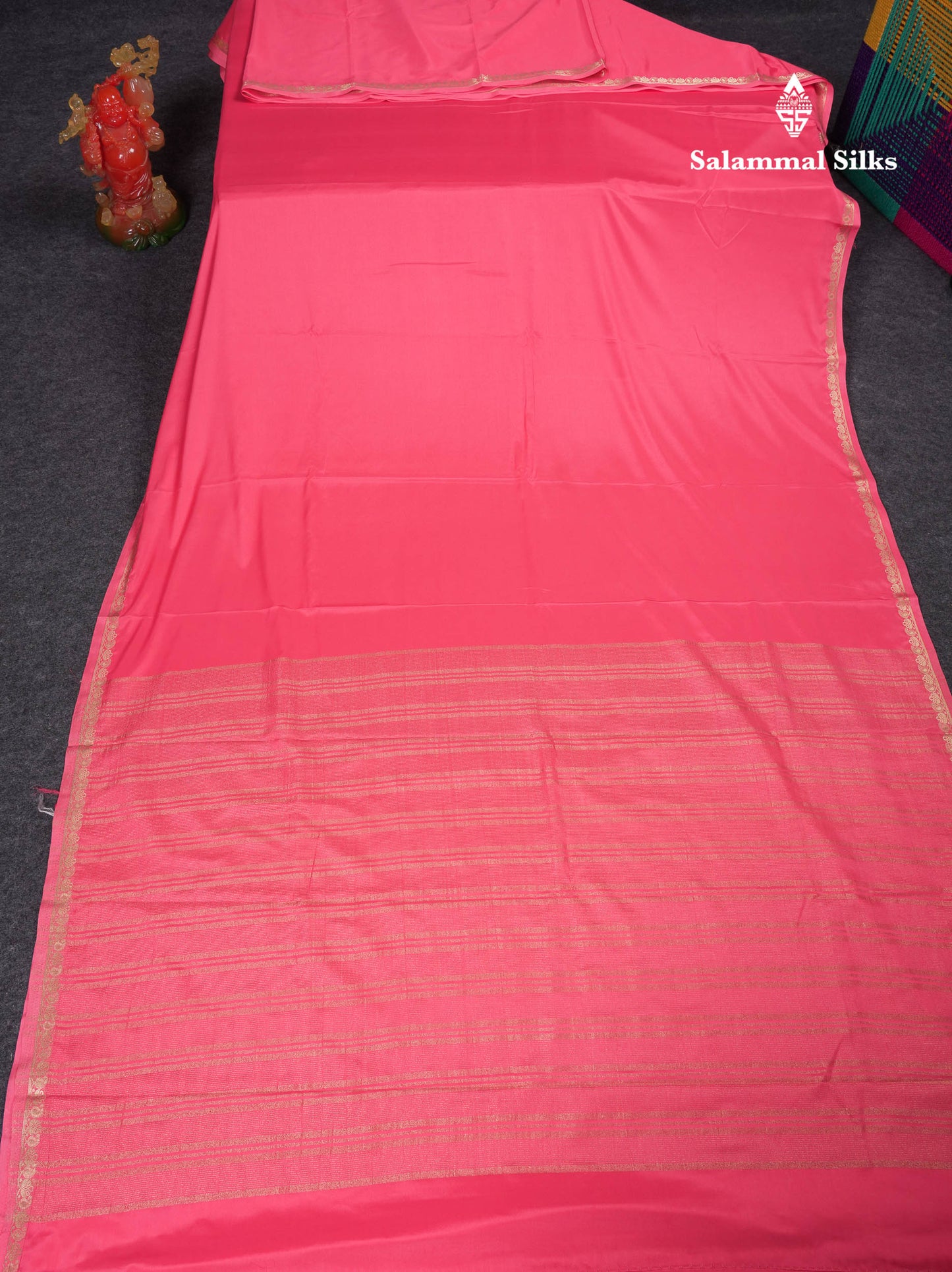 Beautiful Chilly Red Plain Semi Mysore Silk Saree With Small Traditional Zari Border
