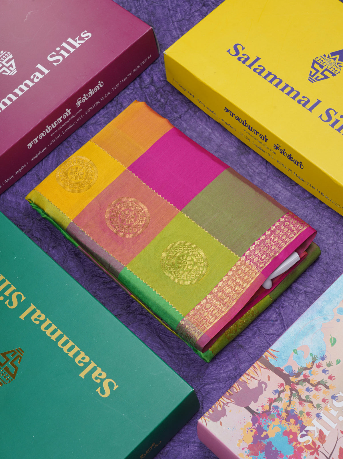Paalum Pazham Checks With Butta Pure Kanjivaram Silk Saree With Contrast Pink Small Traditional Border