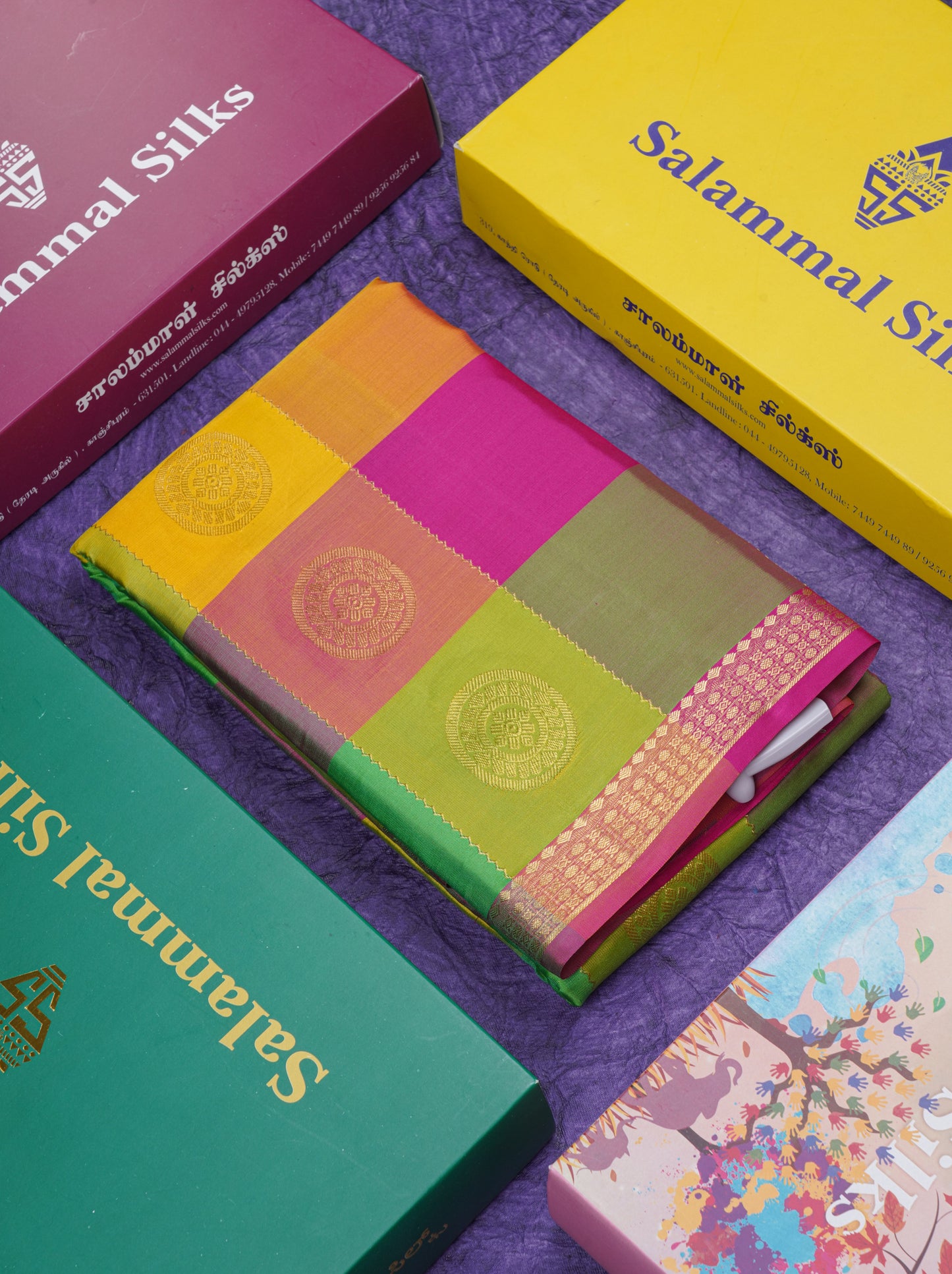 Paalum Pazham Checks With Butta Pure Kanjivaram Silk Saree With Contrast Pink Small Traditional Border