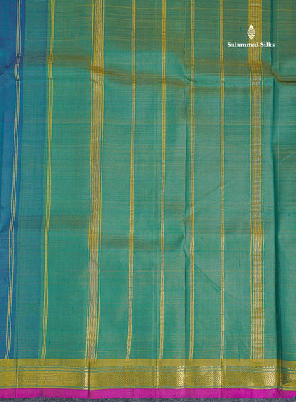 One Side Border Pure Silk Saree - Petrol Blue Colour Body Plain With Traditional Border