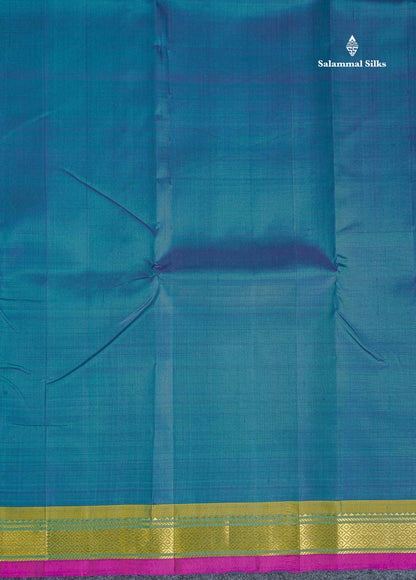 One Side Border Pure Silk Saree - Petrol Blue Colour Body Plain With Traditional Border