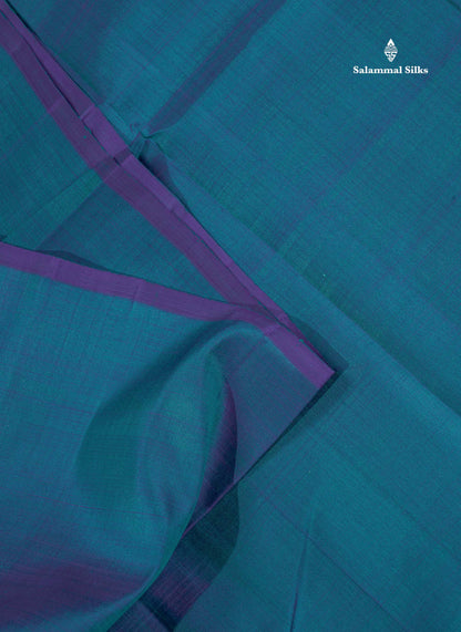 One Side Border Pure Silk Saree - Petrol Blue Colour Body Plain With Traditional Border