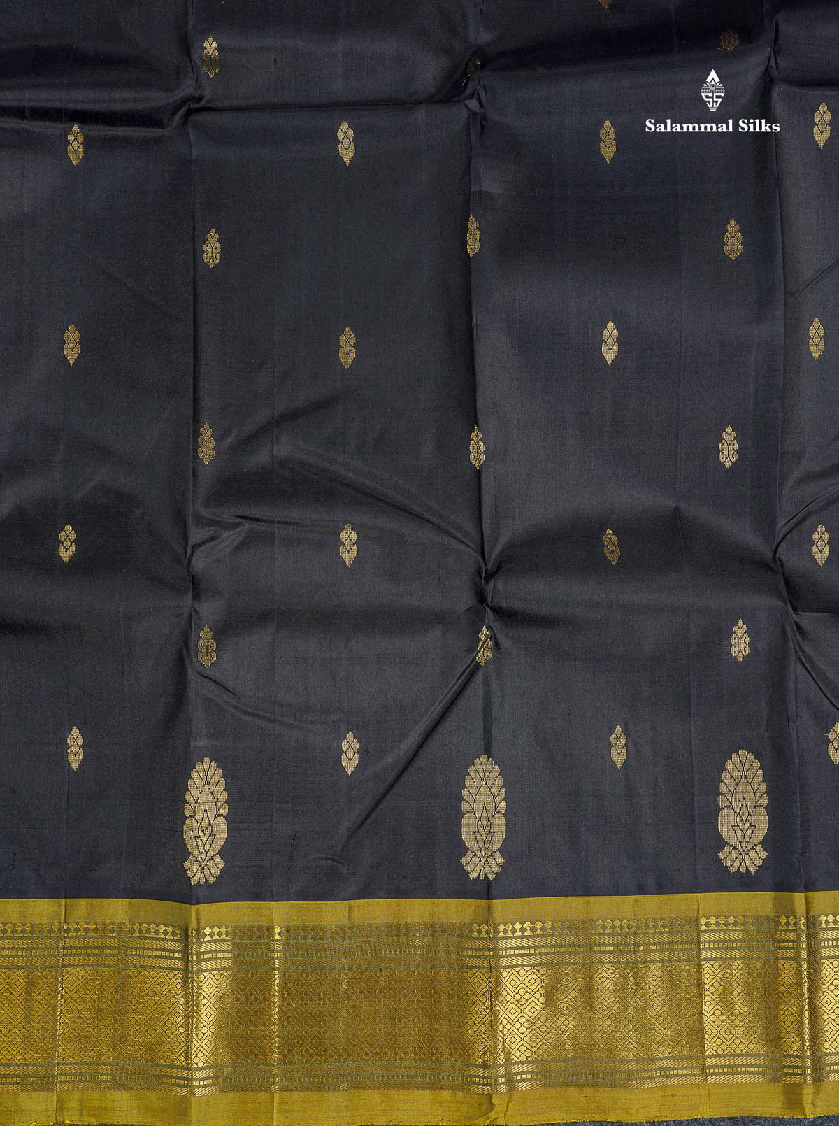 One Side Border Pure Silk Saree - Black Colour Body Zari Butta With Traditional Border