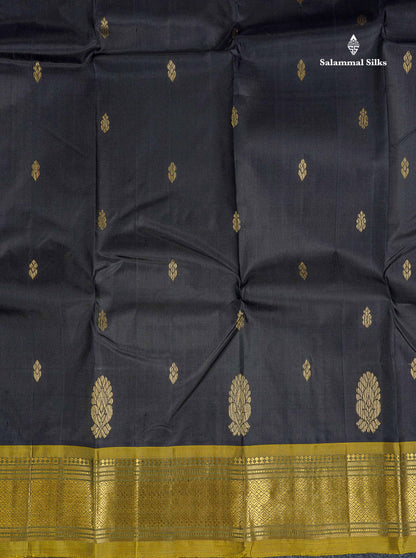 One Side Border Pure Silk Saree - Black Colour Body Zari Butta With Traditional Border