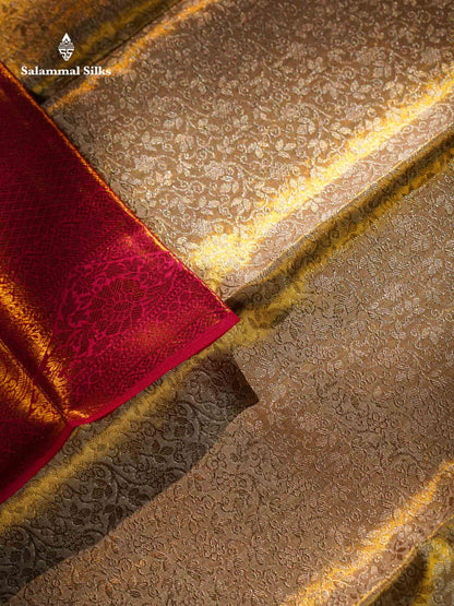 Sandal Tissue Bridal Pure Kanjivaram Silk Saree With Contrast Pink Traditional Evening Morning Border