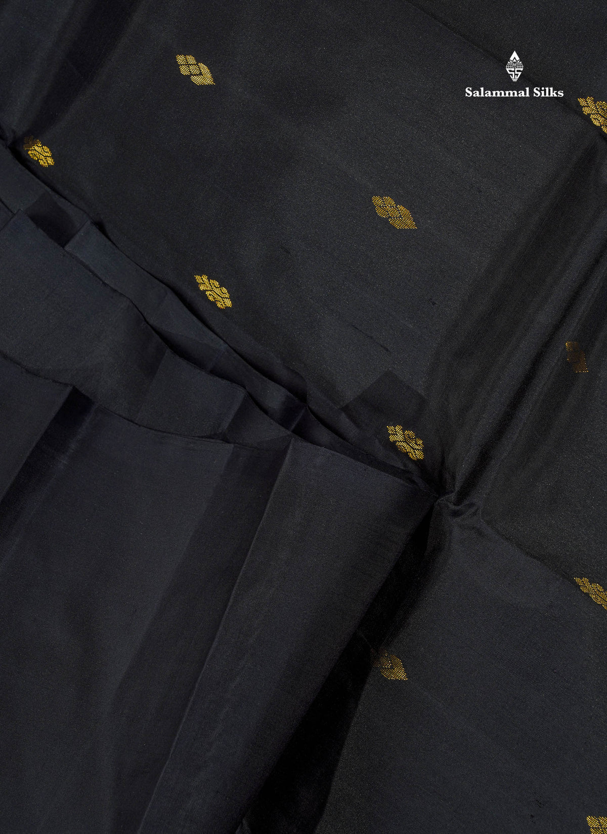 One Side Border Pure Silk Saree - Black Colour Body Zari Butta With Traditional Border