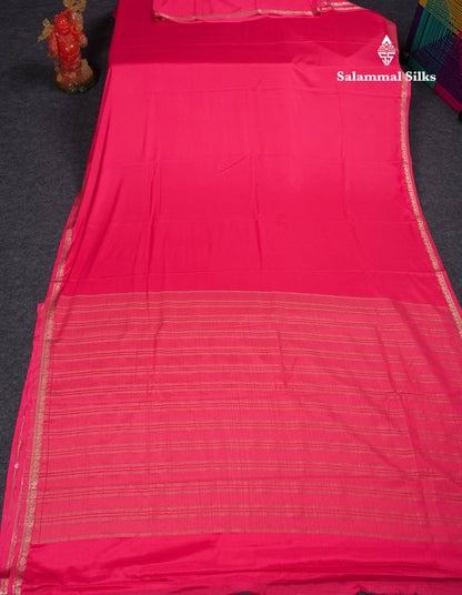 Beautiful Chilly Red Plain Semi Mysore Silk Saree With Small Traditional Zari Border