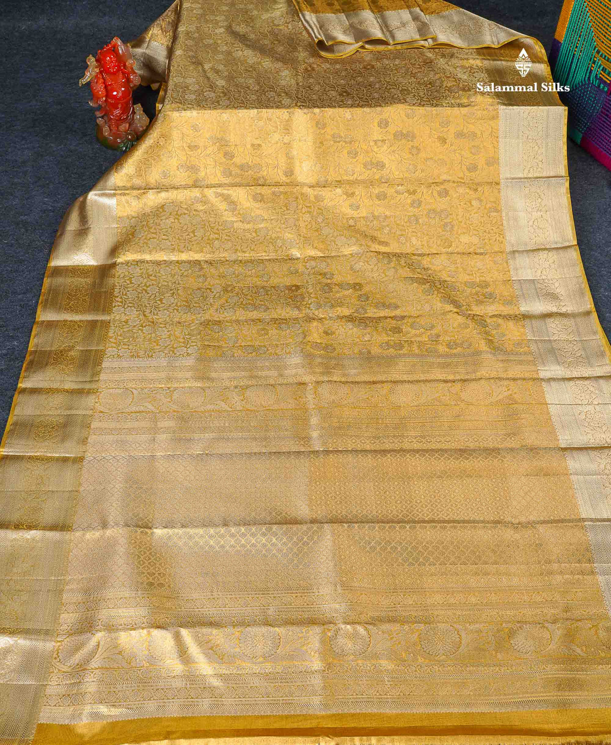 Tissue Bridal Pure Kanjivaram Silk Saree - Gold Colour Body With Traditional Border 