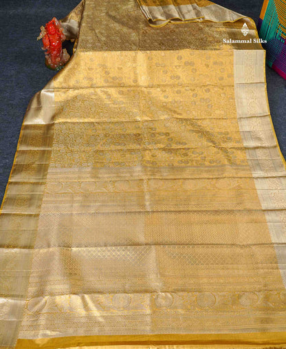 Tissue Bridal Pure Kanjivaram Silk Saree - Gold Colour Body With Traditional Border 