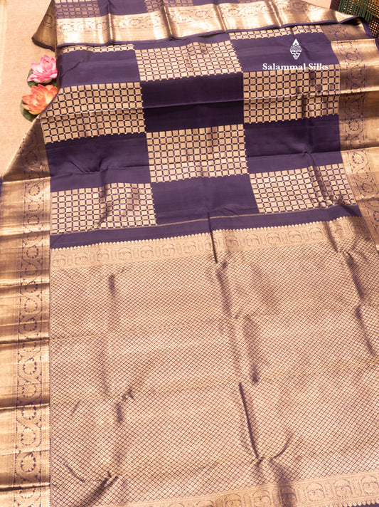 Navy Blue Colour Pure Kanjivaram Silk Saree With Gold Zari Border