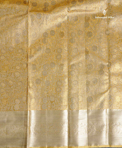 Tissue Bridal Pure Kanjivaram Silk Saree - Gold Colour Body With Traditional Border