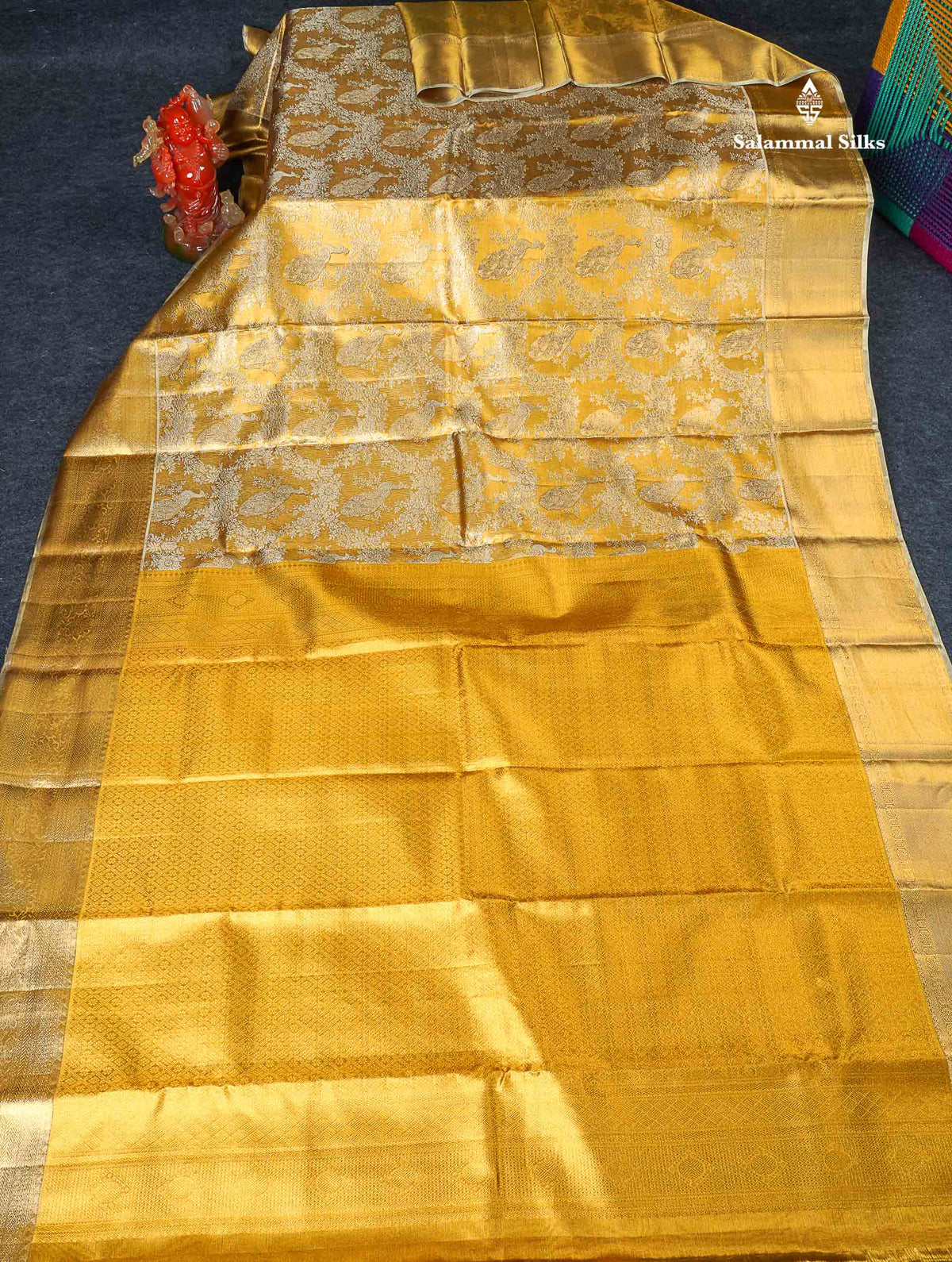 Tissue Bridal Pure Kanjivaram Silk Saree - Gold Colour Body With Traditional Border 