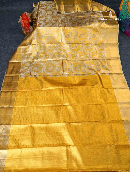 Tissue Bridal Pure Kanjivaram Silk Saree - Gold Colour Body With Traditional Border 