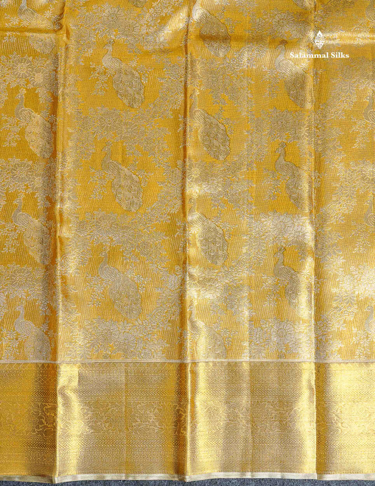 Tissue Bridal Pure Kanjivaram Silk Saree - Gold Colour Body With Traditional Border