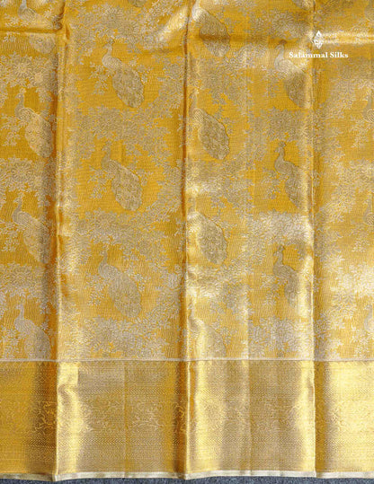Tissue Bridal Pure Kanjivaram Silk Saree - Gold Colour Body With Traditional Border