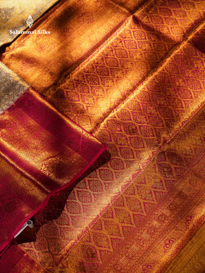 Sandal Tissue Bridal Pure Kanjivaram Silk Saree With Contrast Pink Traditional Evening Morning Border
