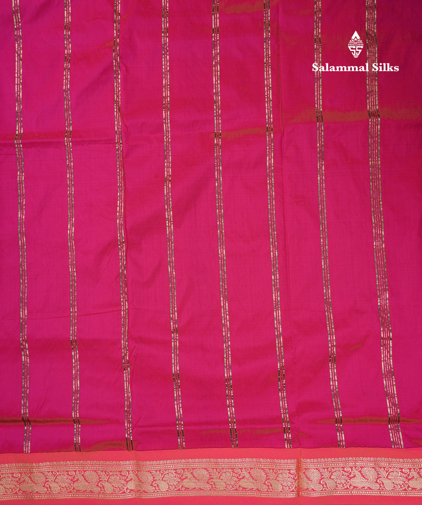 11 Yards Semi Silk Saree Royal Blue with Contrast Pink Traditional Border