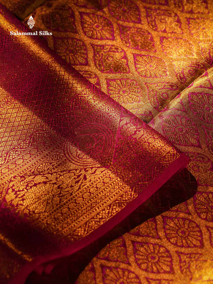 Sandal Tissue Bridal Pure Kanjivaram Silk Saree With Contrast Pink Traditional Evening Morning Border