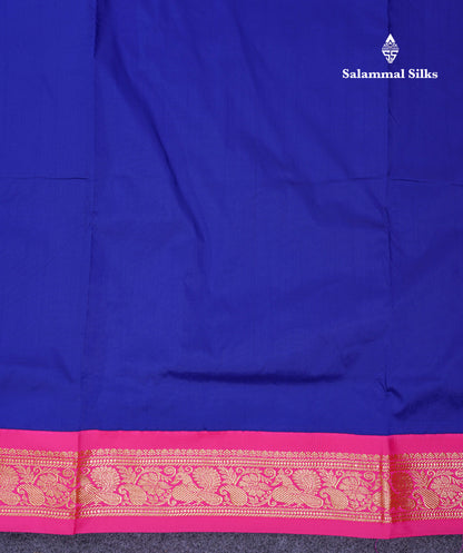 11 Yards Semi Silk Saree Royal Blue with Contrast Pink Traditional Border