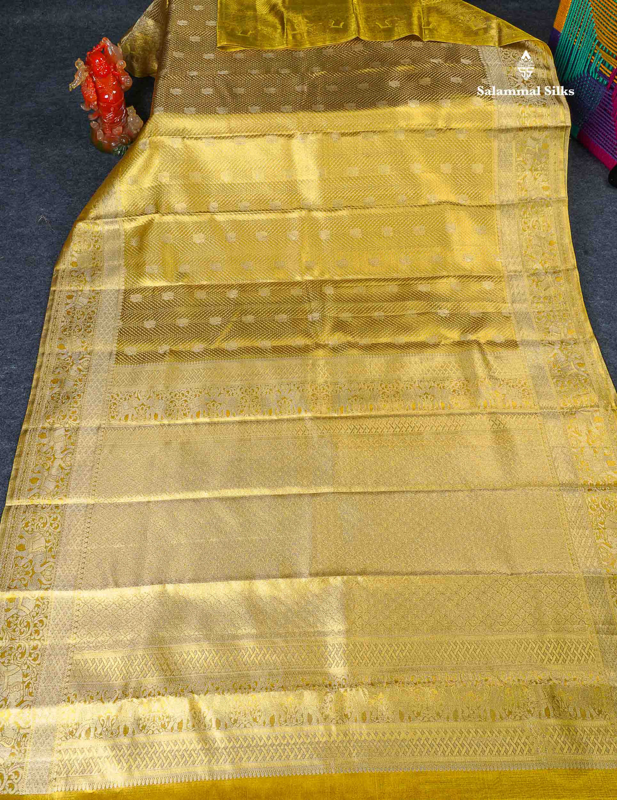 Tissue Bridal Pure Kanjivaram Silk Saree - Gold Colour Body With Traditional Border 