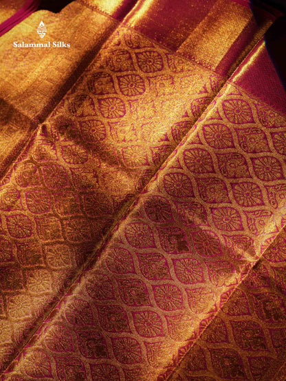 Sandal Tissue Bridal Pure Kanjivaram Silk Saree With Contrast Pink Traditional Evening Morning Border