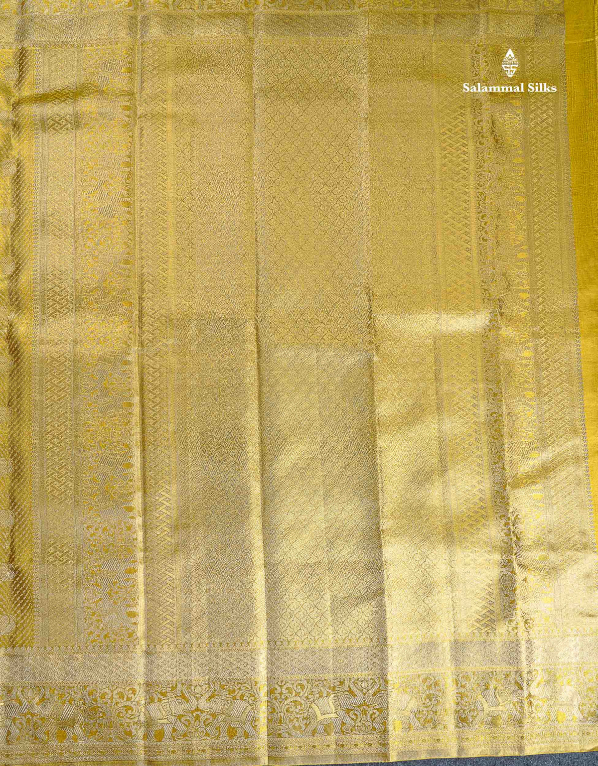 Tissue Bridal Pure Kanjivaram Silk Saree - Gold Colour Body With Traditional Border