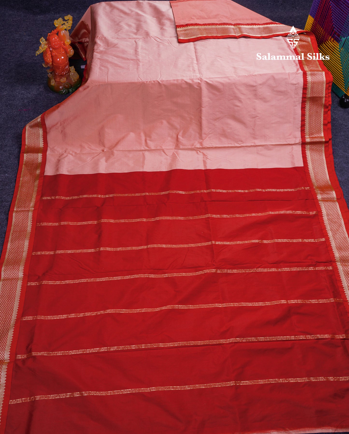 9.5 Yards Semi Silk Saree Light Chocolate with Contrast Maroon Traditional Border