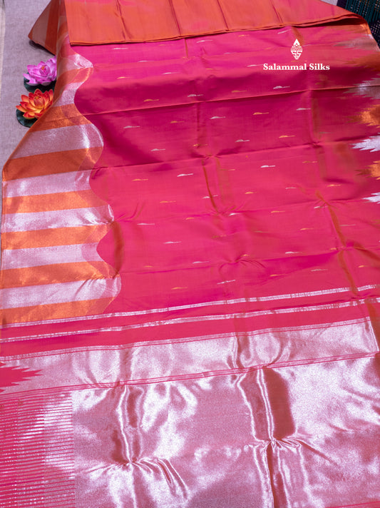 Pinkish Orange Colour 8Kol Pure Kanjivaram Silk Saree With Fancy Border