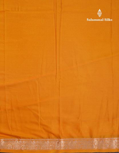 Beautiful Mustard Yellow Plain Semi Mysore Silk Saree With Small Traditional Zari Border