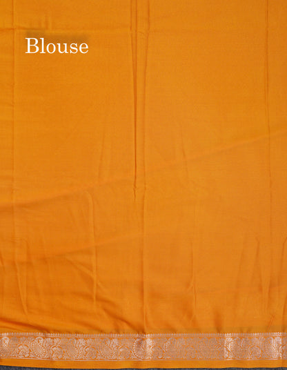 Beautiful Mustard Yellow Plain Semi Mysore Silk Saree With Small Traditional Zari Border