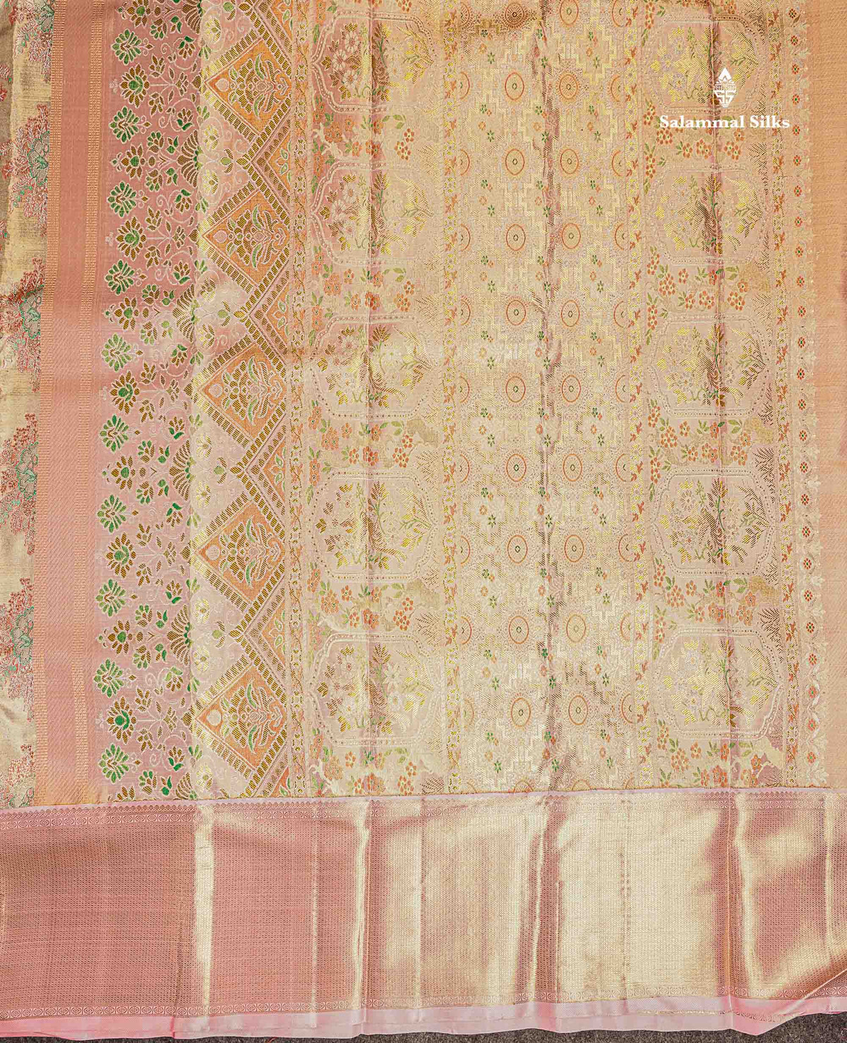 Pure Zari Pallu Of Sandal Kanjivaram Silk Saree 